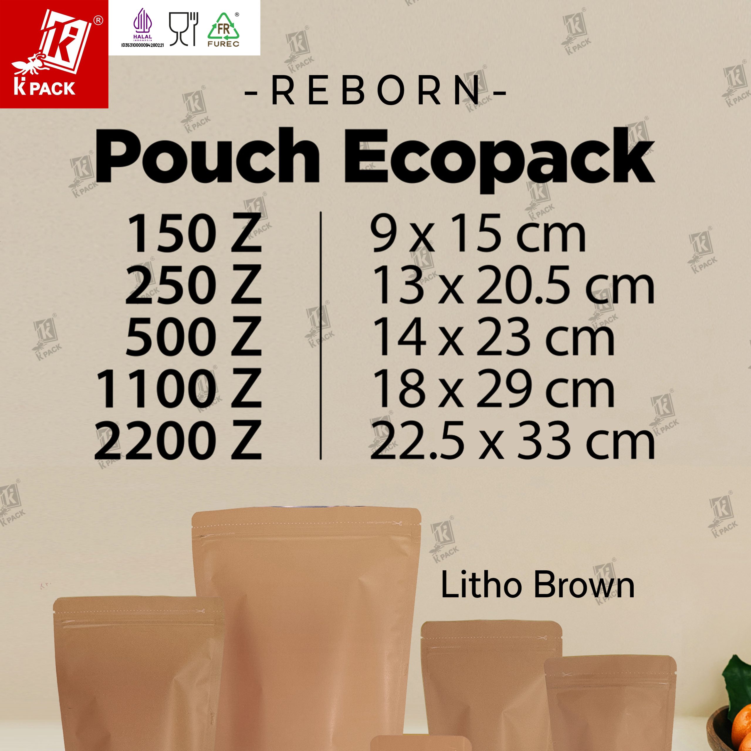 Pouch Ecopack ukuran 1.1.2 Litho Brown